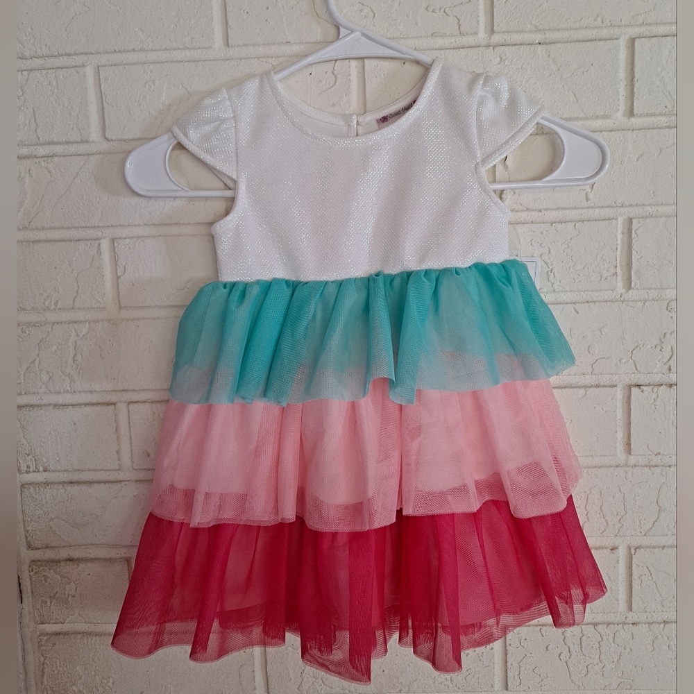 Sweet Heart Rose shimmery/iridescent top three tier cap sleeve ruffle dr…